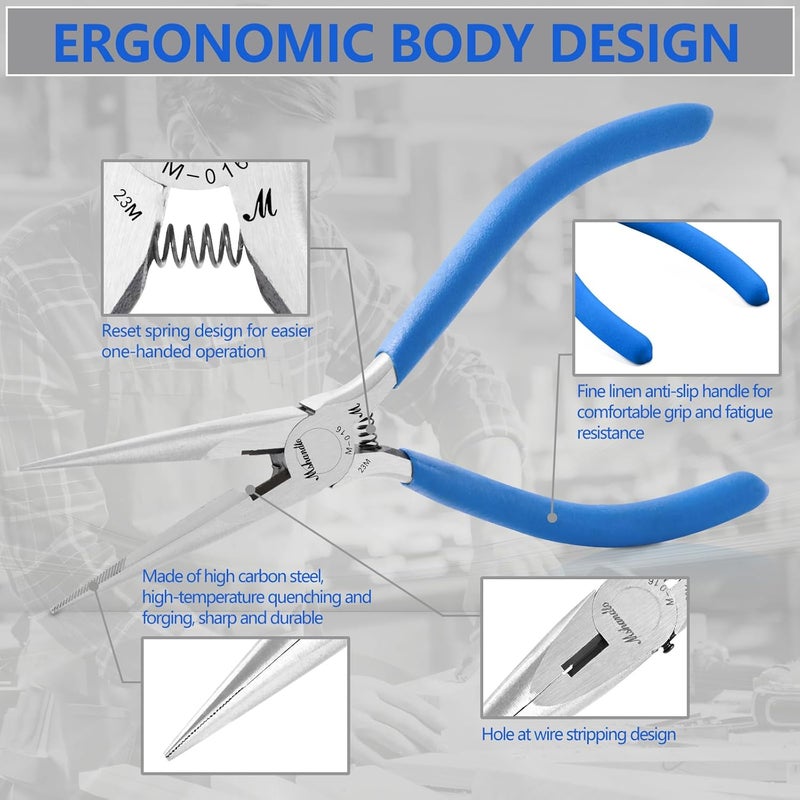 mshandto Needle Nose Pliers, 6.5" Long Nose Pliers for Wire Bending, High Carbon Steel Needle Nose Plier, Serrated Jaw Pliers for Jewelry Making Electronics Repair Object Grasping Craft Making (1Pack) - Image 3